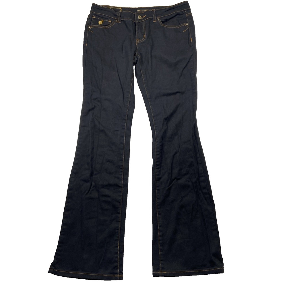 Roca Wear Boot Cut Jeans Size 7 Dark Wash Mid Rise Logo Pocket Y2K Denim Pants